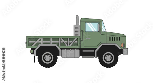 Vector illustration of a military green cargo truck side view