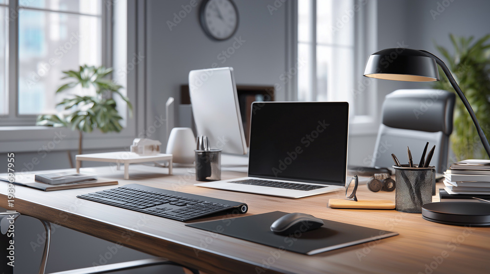 Fototapeta premium A futuristic workspace with a fully wireless setup.