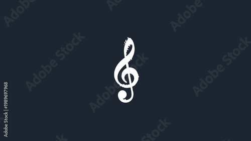 White Treble Clef Music Symbol on Dark Background. G-Clef Graphic for Musical Themes, Sound, Art, and Design Elements.