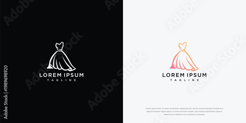 Elegant Gown Logo Design - Black and White Color Variants