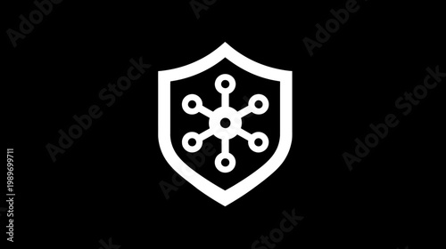 Cyber security shield icon representing network protection, data safety, and antivirus defense on a dark background.