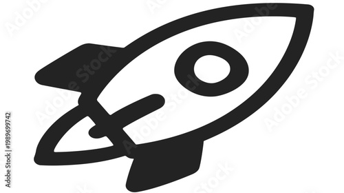 Black outline rocket icon representing startup launch, business growth, innovation, speed, and future technology