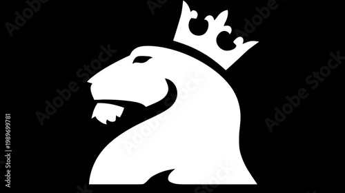 Stylized royal animal head silhouette with a crown on a black background, representing power, leadership, and strength.