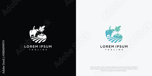 Принти на полотні Farm Logo with Vegetables and Fields