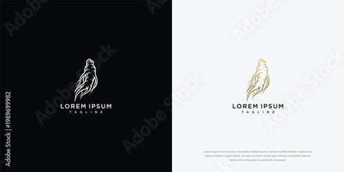 Elegant Bird Logo with Text Placeholder on Black and White Backgrounds