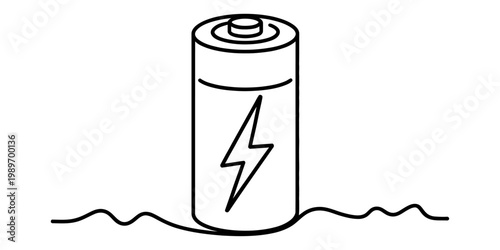 Simple line drawing of a battery with a lightning bolt symbol on a white background