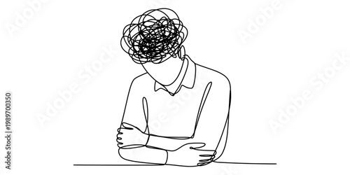Minimalist line art illustration of a person suffering from anxiety and mental health issues.