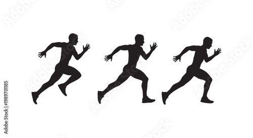 Athletic runner silhouette sequence showing different stages of sprinting motion for track and field sports competition art.