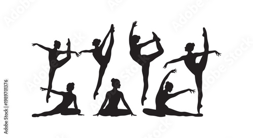 Ballet dancers silhouettes in graceful poses on white background vector illustration.