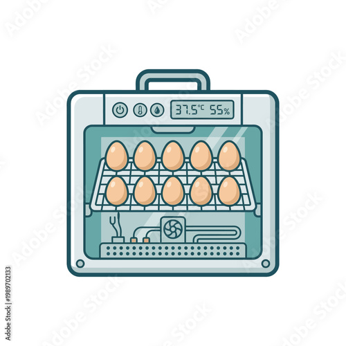 Simple egg incubator icon with eggs inside, flat poultry equipment design on white