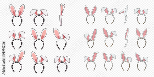Set of Various Bunny Ear Headbands for Easter and Costume Parties.