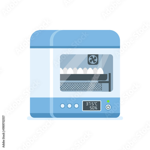 Simple egg incubator icon with eggs inside, flat poultry equipment design on white