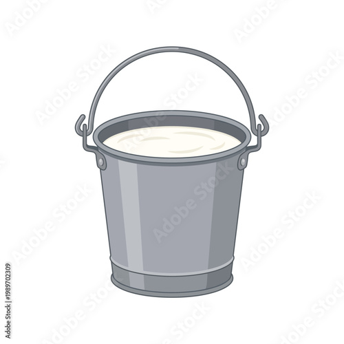 Milk bucket icon with fresh cow milk, simple flat vector dairy farming equipment.