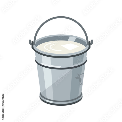 Milk bucket icon with fresh cow milk, simple flat vector dairy farming equipment.