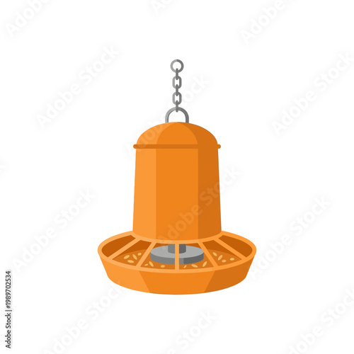 Poultry feeder icon, simple hanging chicken feed container, flat vector farm equipment.
