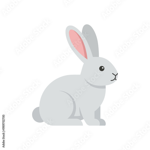 Rabbit farm animal icon, simple bunny with long ears sitting, flat vector illustration.