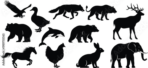 Animal silhouettes collection isolated on transparent background
