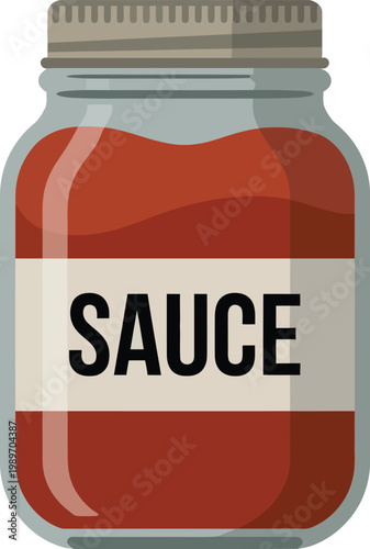 Glass jar of red sauce with label for food packaging design Vector Illustration