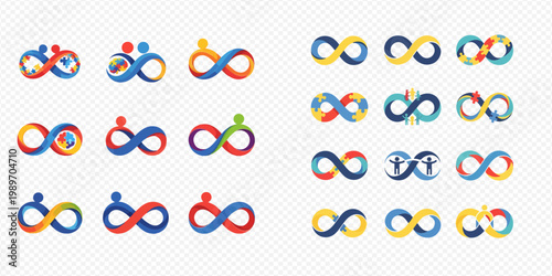 Set of colorful infinity symbols representing autism awareness and neurodiversity concepts.