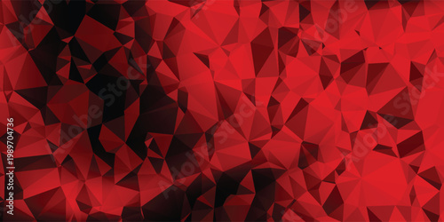 Creative vibrant red triangles blend with deep black shadows with abstract polygon layers and textured dimensional effects, creative background