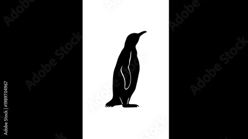 Monochromatic Black Penguin Silhouette Icon Isolated on Pure White Background - Simple Graphic Illustration of Antarctic Bird