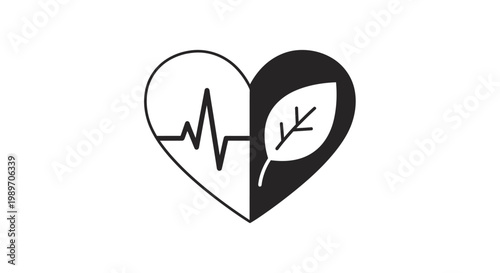 Heart with ECG and leaf symbol.