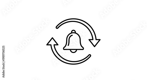 Notification bell with circular arrows.