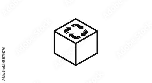 Recycling symbol on a cube.