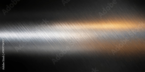 A shiny silver brushed metal plate background featuring a seamless stainless steel texture with a gray metallic surface pattern and light reflections on a dark aluminum material backdrop