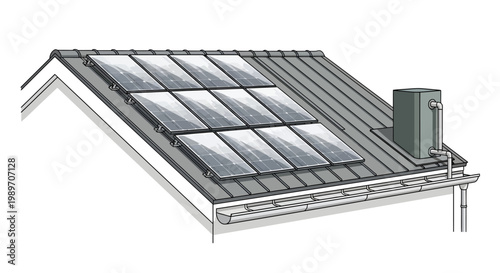 Solar panels on roof with gray water tank for eco friendly home