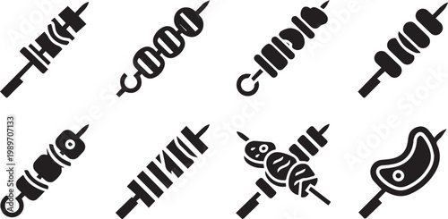Grilled Kebab and Shish Kabab Skewers Silhouette Icon Set