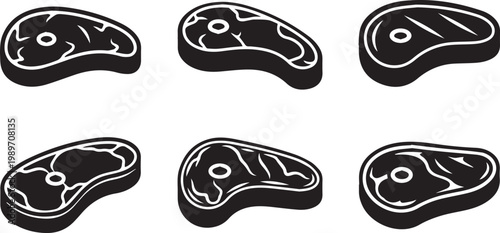 Fresh Meat Steak Icons Set Beef Pork and Lamb Silhouette