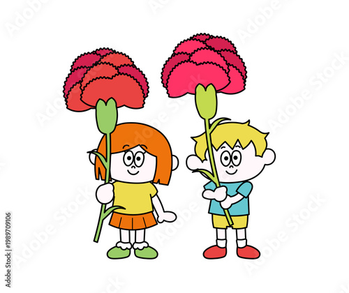カーネーションを持つこどものイラスト