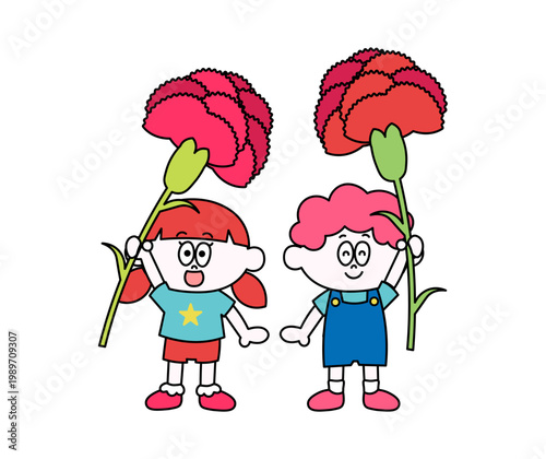 カーネーションを持つこどものイラスト