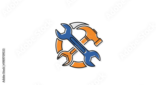 Colorful wrenches crossed tools icon.