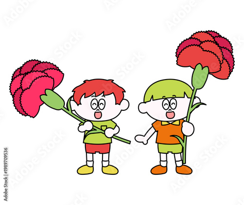 カーネーションを持つこどものイラスト