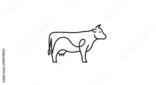 Cow Standing Side View Line Art.
