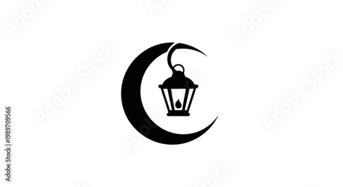 Crescent Moon Lantern Icon Symbol.
