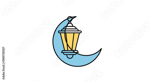 Crescent Moon with Lantern Illustration.