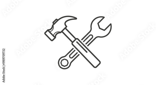 Hammer and wrench crossed tools.