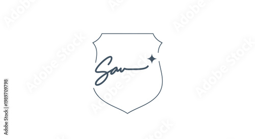 Shield logo with sign text.