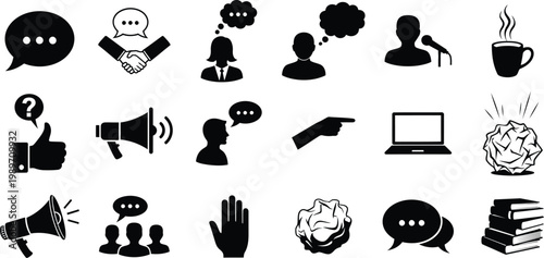 Communication and media silhouettes isolated on transparent background