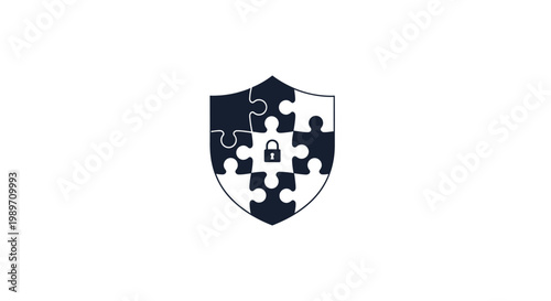 Shield with puzzle pieces and lock.