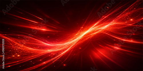 Canvas Print An abstract red background with stars features a bright glowing fire wave and fr