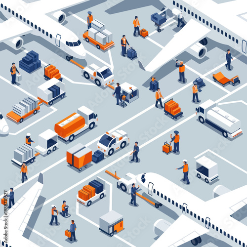 Airport Ground Operations with Airplanes and Service Vehicles.