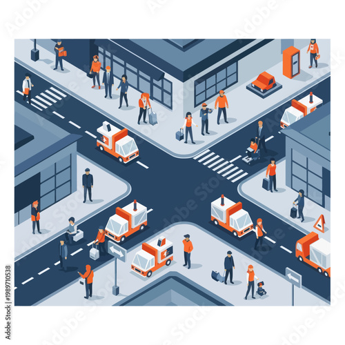Isometric City Intersection with Emergency Services Responding.