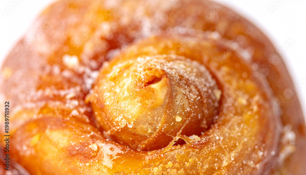 Obraz premium Delectable Pastry: A close-up shot of a perfectly glazed pastry, enticing the viewer with its golden-brown crust and a swirl of deliciousness. 