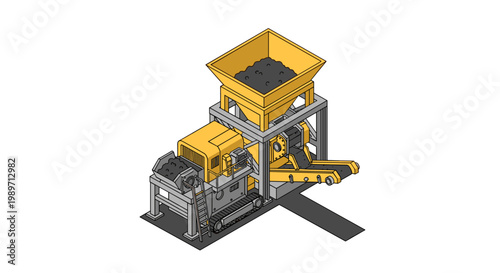 Isometric illustration of a mining truck being loaded with coal from a large hopper.