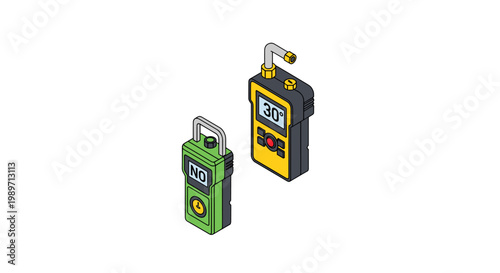 Isometric illustration of two portable gas detectors for industrial safety.