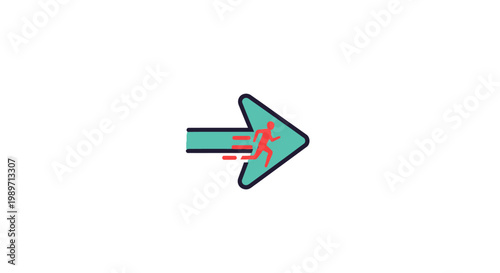 Teal Arrow with Red Motion Lines.